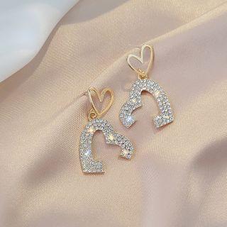 Rhinestone Heart Earring 1 Pair - E2136 - Heart & Tassel - One Size