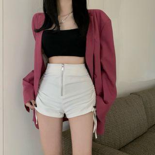 Zip-up Drawstring High Waist Shorts