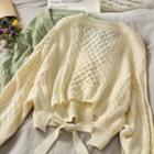Ribbon-back Cable-knit V-neck Sweater