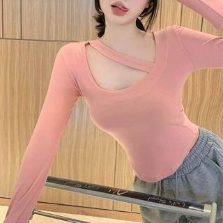 Long-sleeve Scoop-neck Top / Drawstring Pants