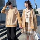 Couple Matching Cable-knit Cardigan / Sweater / Plaid Mini Pleated Skirt / Sailor Collar Blouse / Set