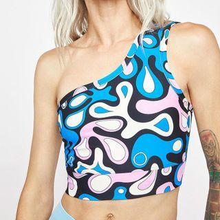 One Shoulder Pattern Print Crop Tank Top
