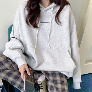 Oversized Lettering Embroidered Long-sleeve Hoodie