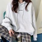 Oversized Lettering Embroidered Long-sleeve Hoodie