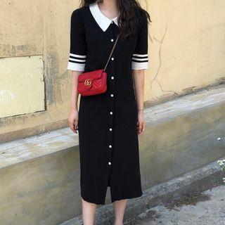 Short-sleeve Knit Midi Dress Black - One Size