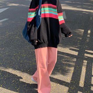 Striped Sweatshirt / Plain Wide Leg Pants