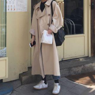 Tie-waist Double-breasted Oversize Trench Coat
