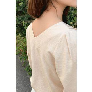 V-neck Sleek Blouse Beige - One Size