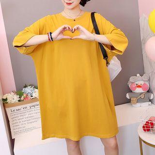 Plain 3/4-sleeve Mini T-shirt Dress