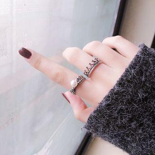 925 Sterling Silver Crown / Faux Pearl Open Ring (various Designs)