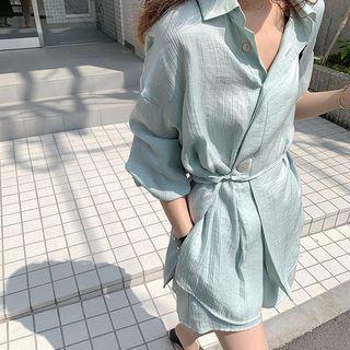Set: Long-sleeve Blouse + Wide Leg Shorts