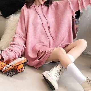 Fringed Ripped Knit Hoodie