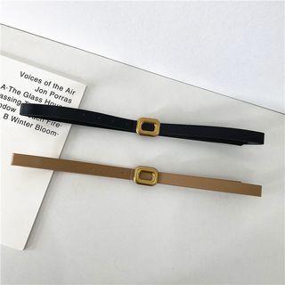 Square Buckled Faux Leather Slim Belt
