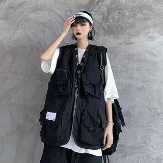 Lettering Zip Cargo Vest