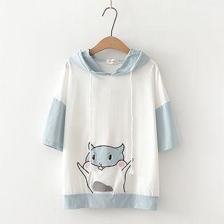 Hamster Print Elbow-sleeve Hoodie