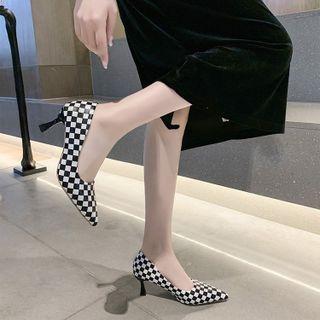 High Heel Checker Print Pumps