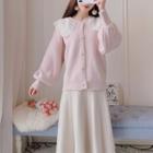 Lantern-sleeve Collared Cardigan
