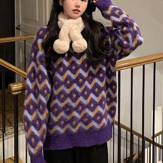 Zigzag Pattern Sweater Purple - One Size