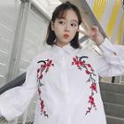 Floral Embroidered Lantern-sleeve Shirt