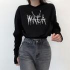 Long-sleeve Lettering Chain Accent Cropped T-shirt