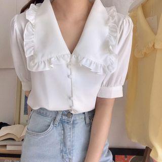 Short-sleeve Ruffle Trim Collar Blouse