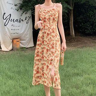 Spaghetti Strap Floral Print Slit Midi Dress