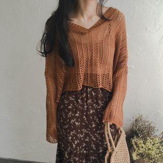 V-neck Long Sleeve Open Knit Sweater