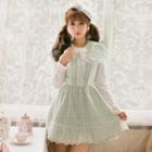 Bow Accent Lace Panel Long-sleeve A-line Dress
