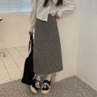 High-waist Plaid Slit A-line Maxi Skirt