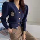 Puff-sleeve Patch-detail Cardigan