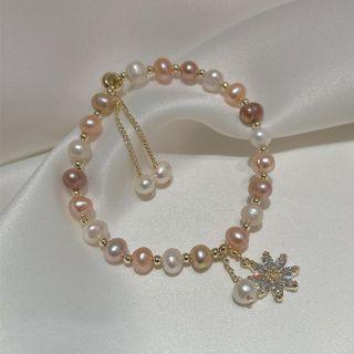 Flower Rhinestone Faux Pearl Bracelet