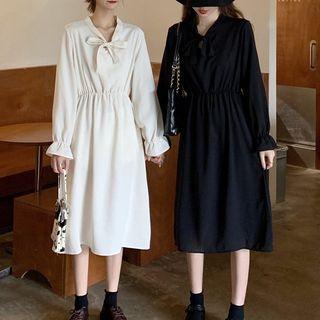 Bell-sleeve Tie-neck Midi Dress