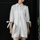 3/4-sleeve Plain Shirt Dress White - One Size