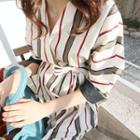 Surplice-wrap Tie-waist Striped Dress