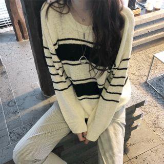 Crewneck Striped Knitted Cotton Top