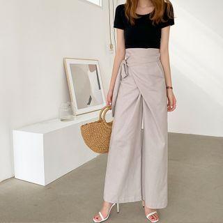 High Waist Tie-waist Wide Leg Pants