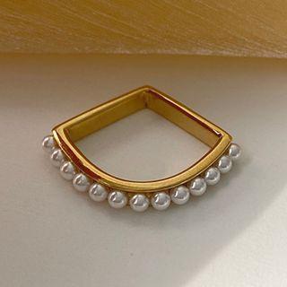 Faux Pearl Geometric Alloy Ring