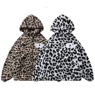 Hooded Leopard Print Zip Jacket