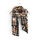 Lettering Patch Check Knit Scarf Tangerine - One Size