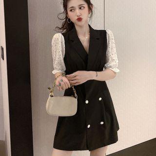 Puff-sleeve Double Breasted Mini Dress