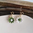 Floral Drop Earring 1 Pair - S925 Silver Needle - Stud Earrings - White & Green - One Size