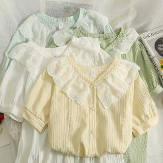 Two Tone Lace Cropped Blouse