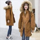 Faux Fur Trim Hooded Corduroy Coat