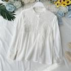 Stand-collar Long-sleeve Embroidered Blouse
