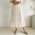 Tiered Maxi Tulle Skirt Light Beige - One Size