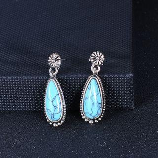 Turquoise Alloy Drop Earring 1 Pair - Blue - One Size