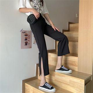 Cropped Slit Hem Boot-cut Pants