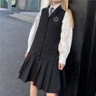Elbow-sleeve Shirt / Lantern-sleeve Shirt / Pleated Mini A-line Pinafore Dress