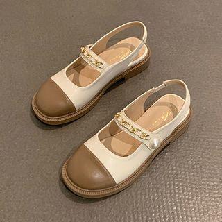 Chain Detail Two-tone Slingback Sandals