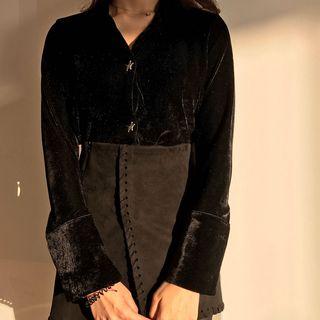 Long Sleeve Velvet Blouse